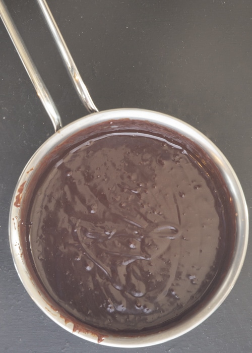melted fudge ingredients in a pot.