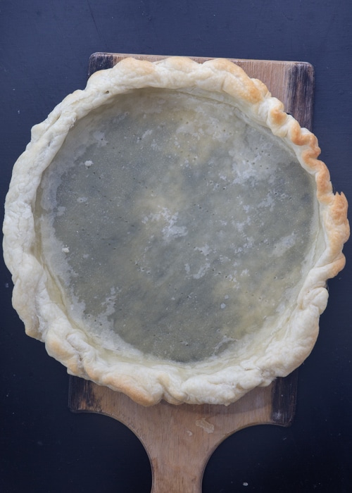 Puff pastry baked in a pie dish.