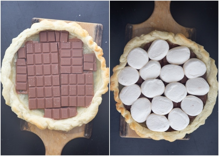 Chocolate and marshmallows added to the puff pastry.