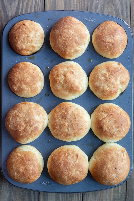 Baked bread rolls in muffin tins.