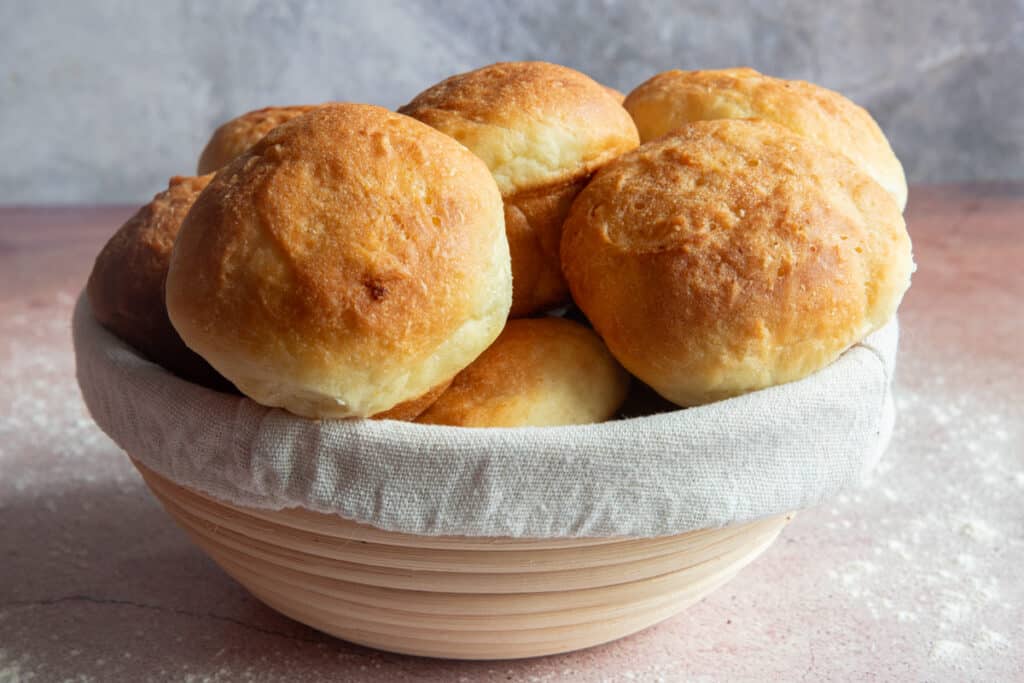 Bread rolls in a basket.