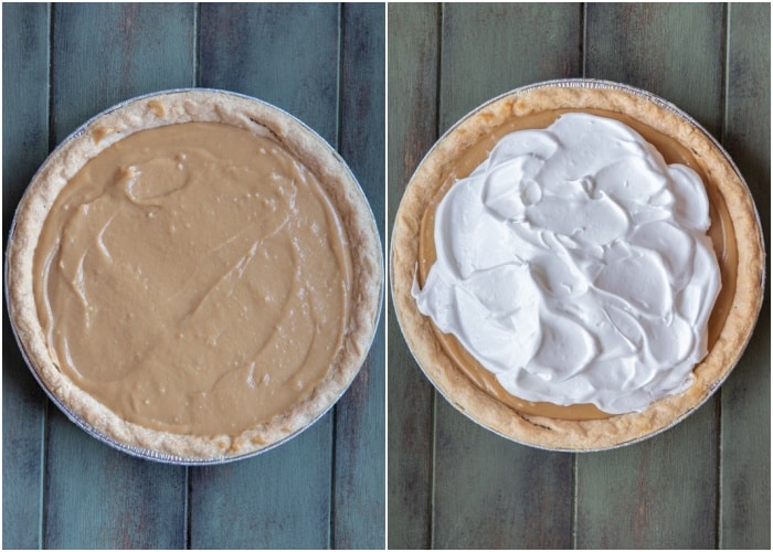 The filling and meringue topping on the pie.