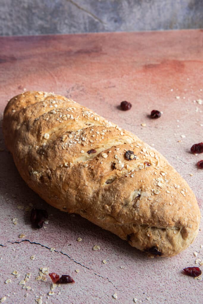 A loaf of cranberry and oat bread.