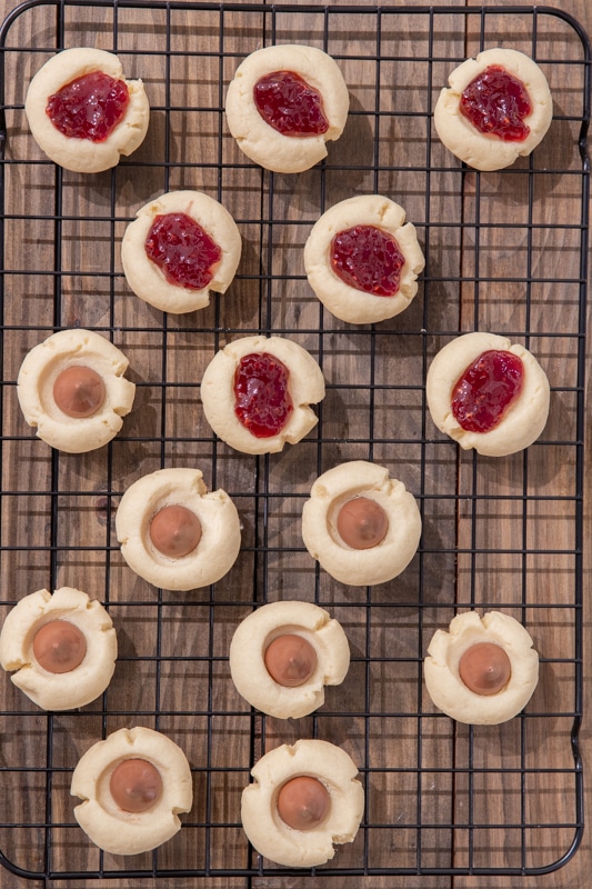 The cookies filled with jam and chocolate kisses.