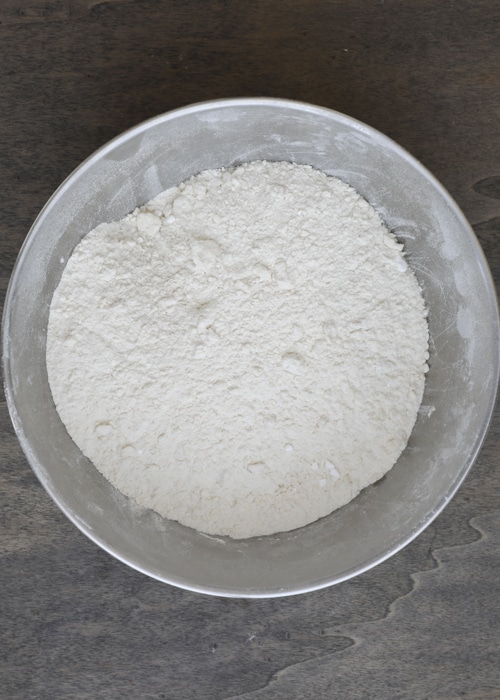 Flour mixture in a mixing bowl.