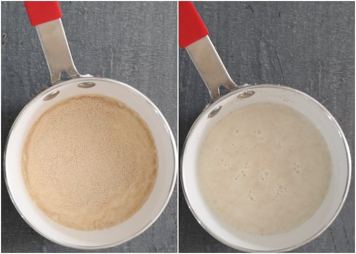 Milk and yeast in a pot.
